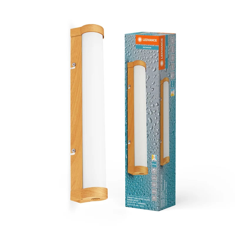 LEDVANCE ORBIS Tube specchio da bagno/applique in vetro satinato 9 W 40 cm con decorazioni in legno