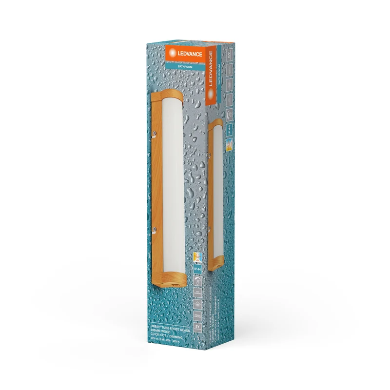 LEDVANCE ORBIS Tube specchio da bagno/applique in vetro satinato 9 W 40 cm con decorazioni in legno