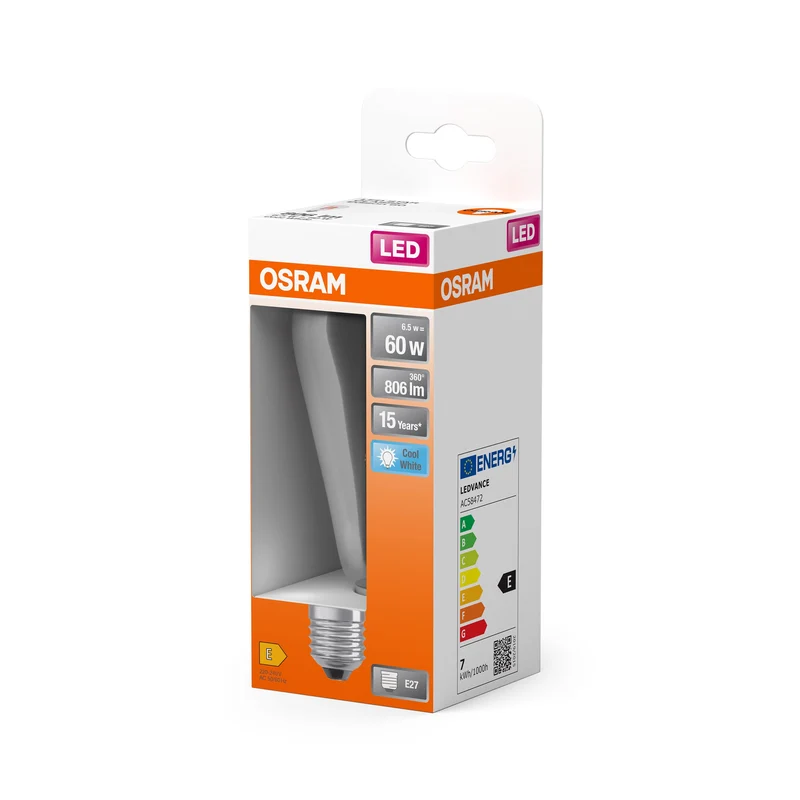 OSRAM LED Star Classic Lampada, forma Edison, 6.5W, 806lm, Chiara, Bianco freddo, E27
