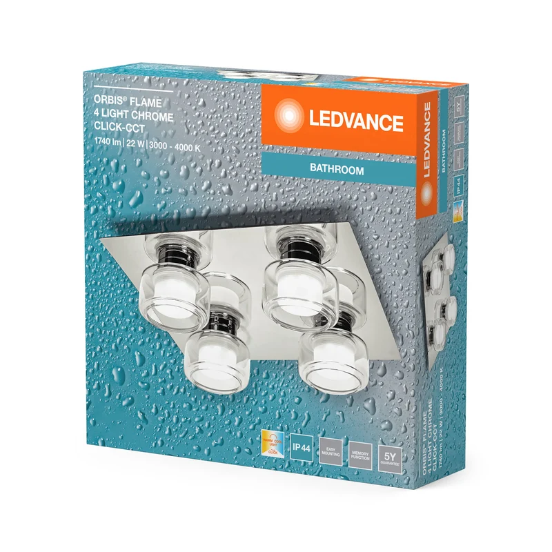 Plafoniera da bagno LEDVANCE ORBIS Flame 22W Click CCT IP44 Cromo