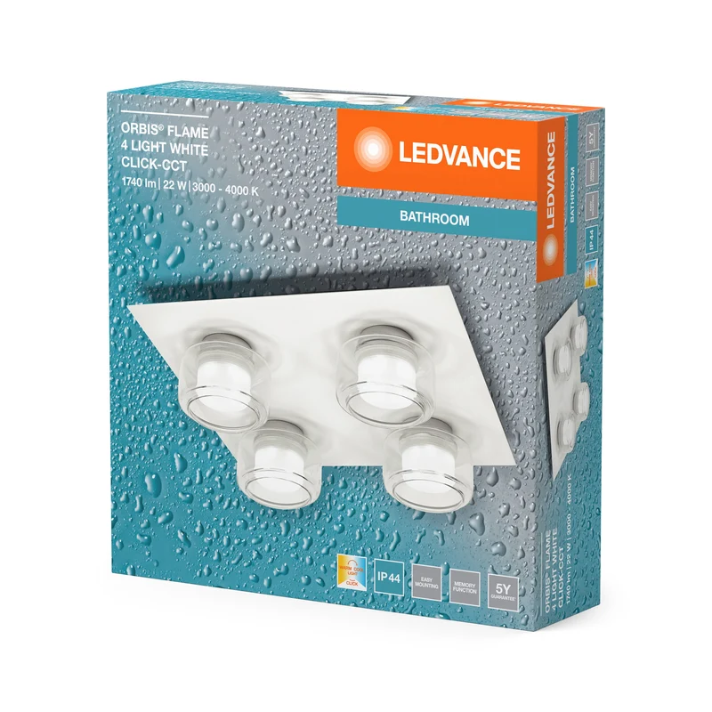 LEDVANCE ORBIS Flame parete/soffitto 22W Click CCT IP44 bianco
