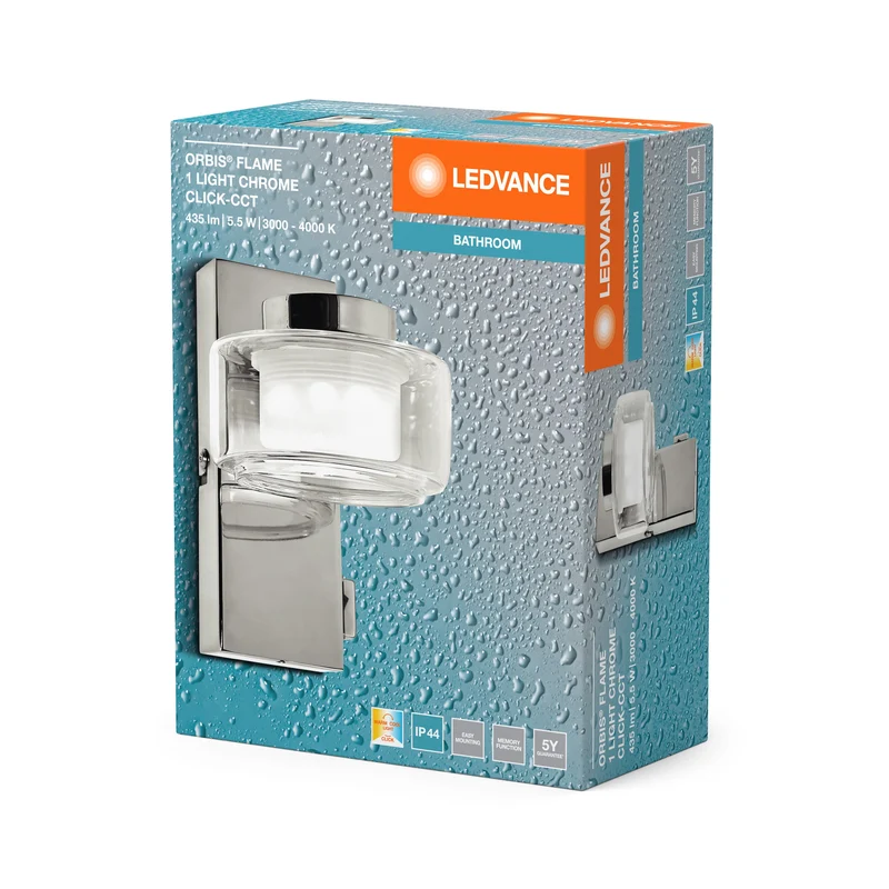 Lampada da parete per bagno LEDVANCE ORBIS Flame 5,5W Click CCT IP44 Cromo