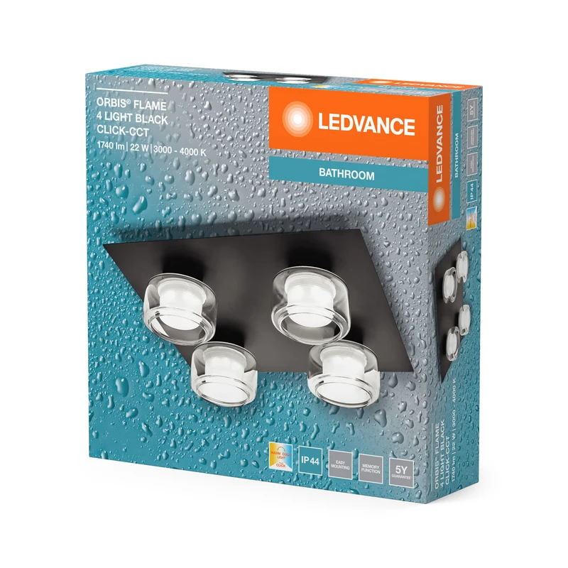 Plafoniera da bagno LEDVANCE ORBIS Flame 22W Click CCT IP44 nera