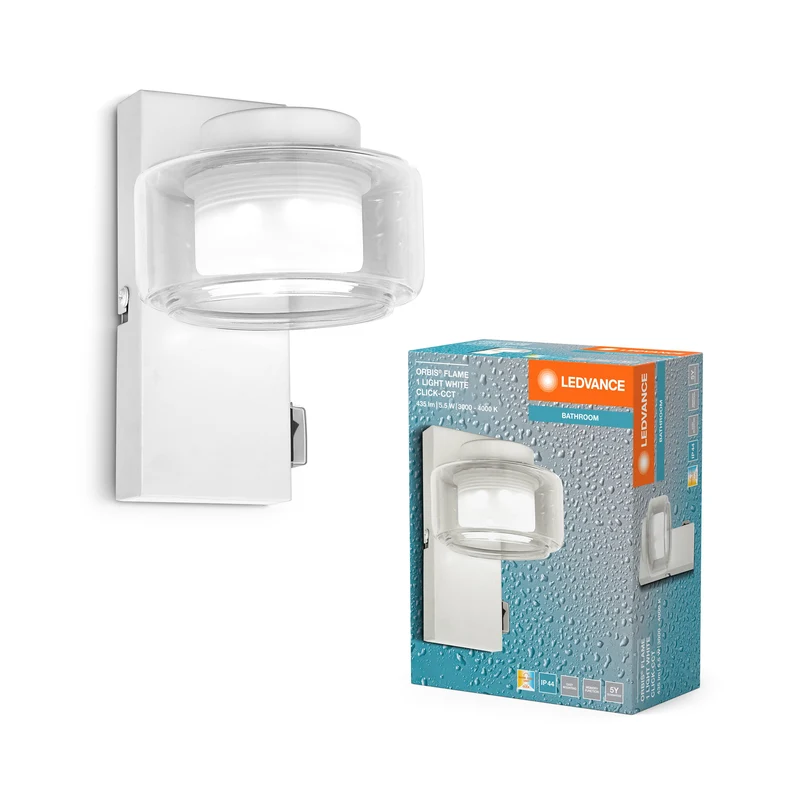 Lampada da parete per bagno LEDVANCE ORBIS Flame 5,5W Click CCT IP44 bianco
