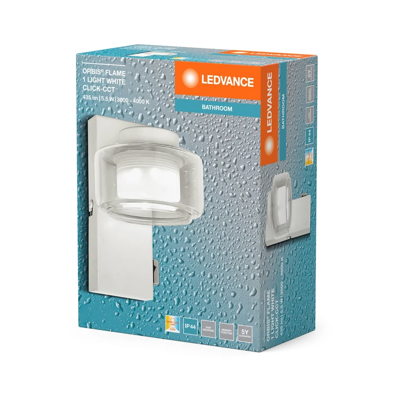 Lampada da parete per bagno LEDVANCE ORBIS Flame 5,5W Click CCT IP44 bianco