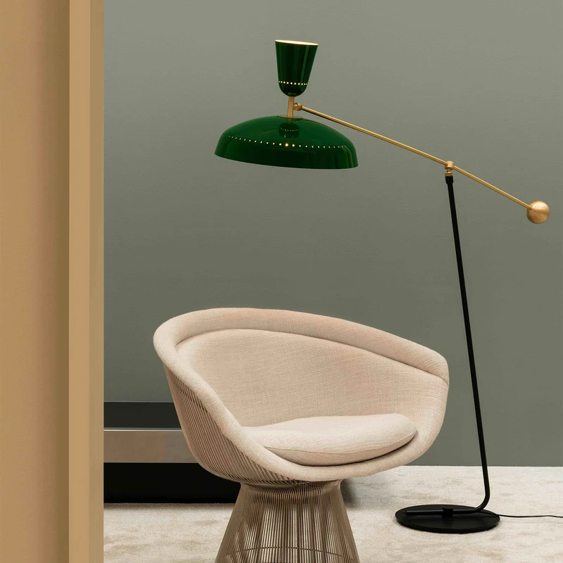 G1 - Lampadaire en acier et laiton, style vintage