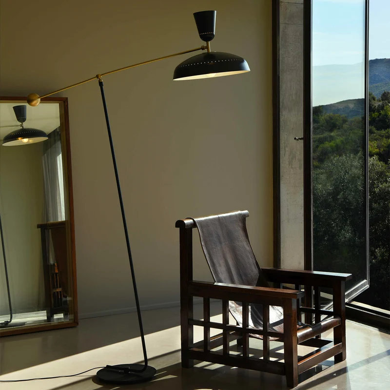 G1 - Lampadaire en acier et laiton, style vintage