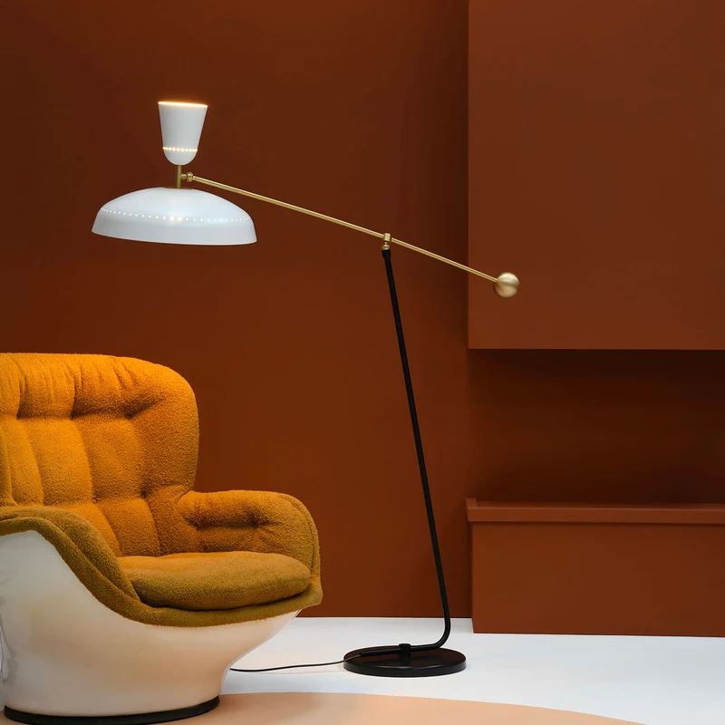 G1 - Lampadaire en acier et laiton, style vintage