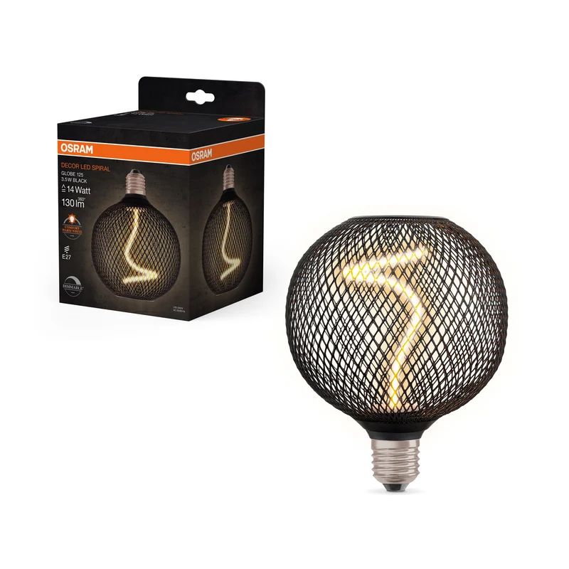 OSRAM DECOR LED Lampadina a filamento a spirale Globo, Nero, 3.5W, 130lm, Bianco caldo comfort, E27