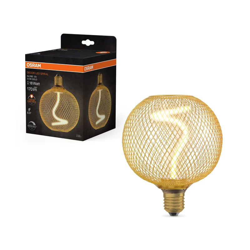 OSRAM DECOR LED Lampadina a filamento a spirale Globo, Oro, 3.5W, 170lm, Bianco caldo confortevole, E27