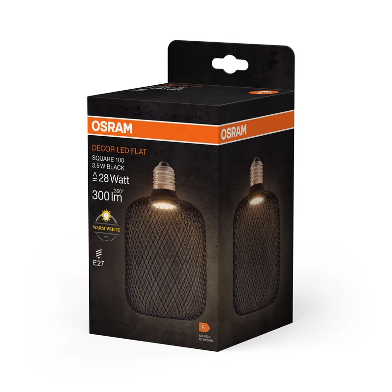 OSRAM DECOR LED Lampadina piatta Lampada Nero, 3.5W, Opalino, 100mm, Bianco caldo, E27