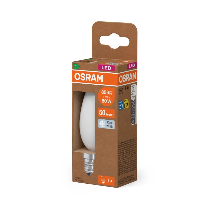 OSRAM Classe Energetica Lampadina LED, 3.8W, Opaca, A, E14, Bianco Freddo