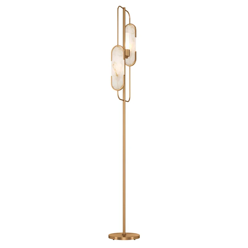 Marmo - Lampadaire à base minérale en marbre, acier et verre, style Art déco