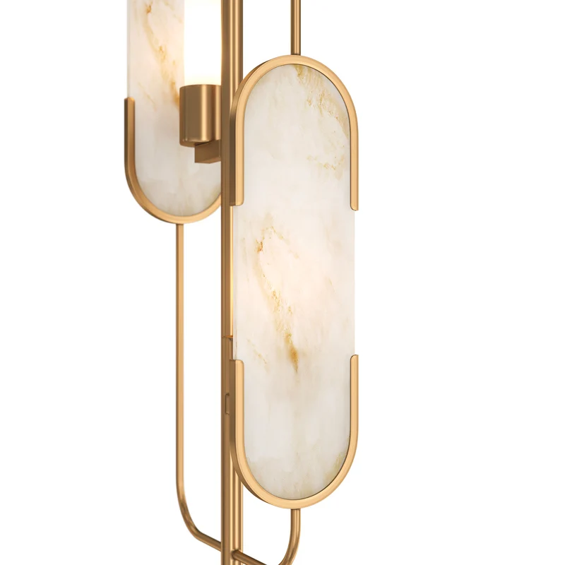 Marmo - Lampadaire à base minérale en marbre, acier et verre, style Art déco