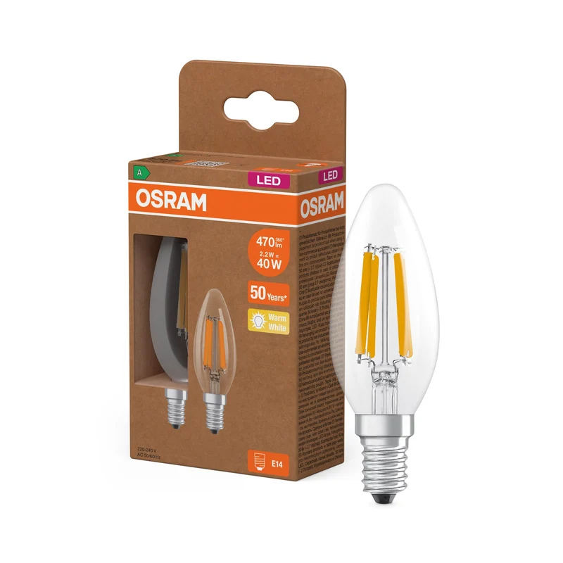 OSRAM LED Superstar Classic Lampada Chiara, 2.2W, 470lm, E14, Bianco Caldo