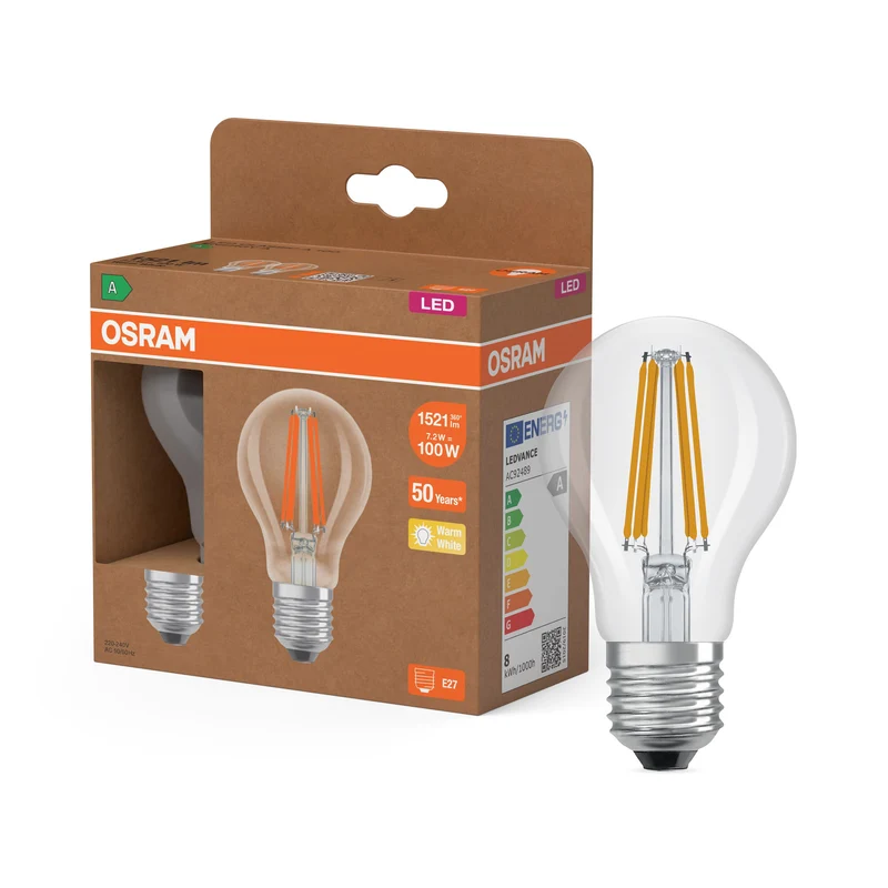 OSRAM LED Superstar Classic Lampada Chiara, 7.2W, 1521lm, E27 Bianco Caldo Confezione da 2
