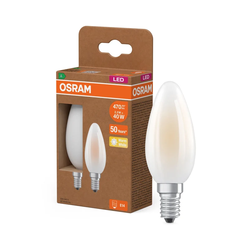 OSRAM LED Superstar Classic Lampada Opaca, 2.2W, 470lm, E14, Bianco Caldo Confezione da 2