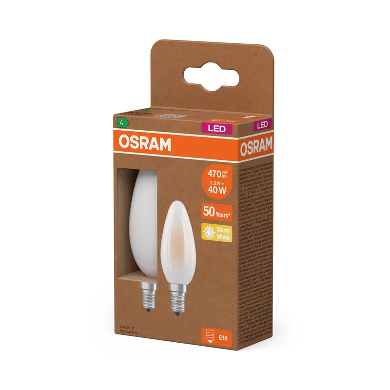 OSRAM LED Superstar Classic Lampada Opaca, 2.2W, 470lm, E14, Bianco Caldo Confezione da 2