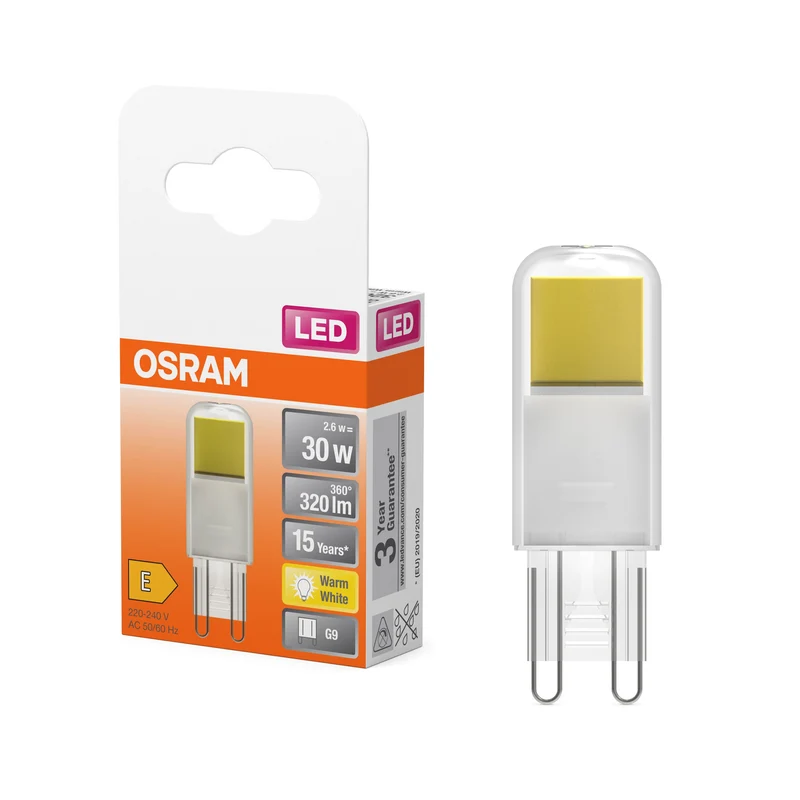 OSRAM LED lampadina a spillo PIN chiara, 2.6W, 320lm, G9, 17 mm, bianco caldo