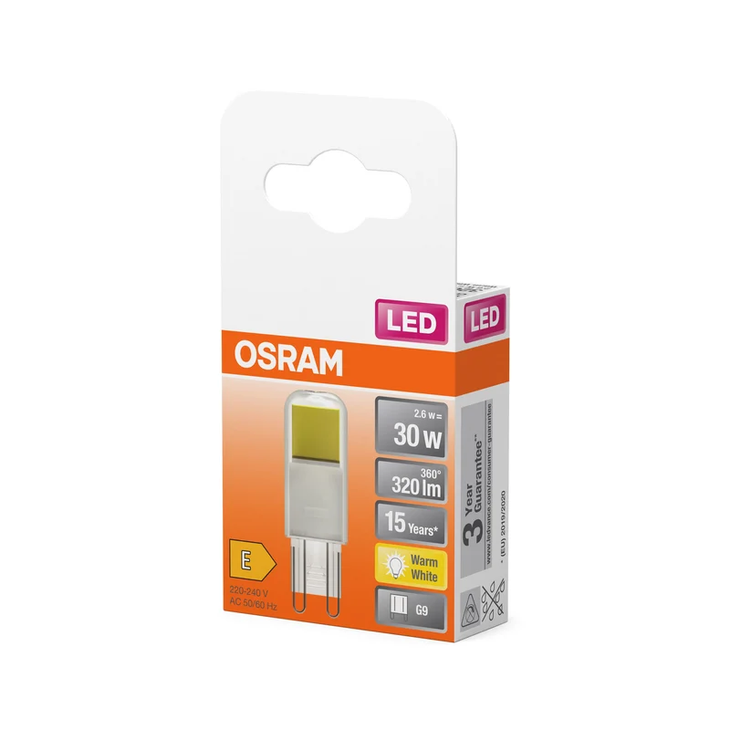 OSRAM LED lampadina a spillo PIN chiara, 2.6W, 320lm, G9, 17 mm, bianco caldo