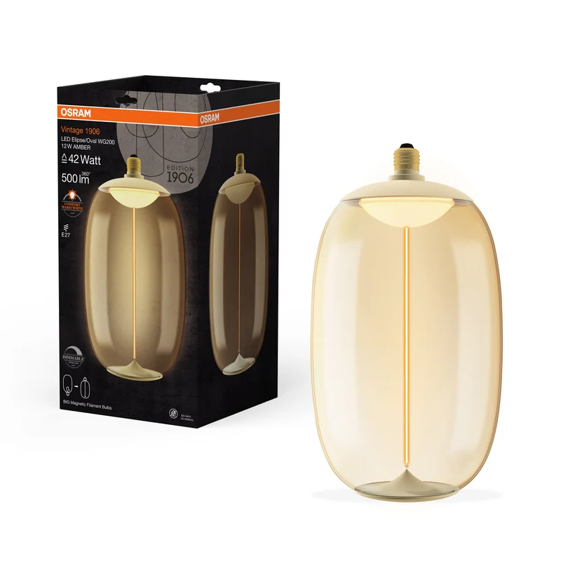 OSRAM Vintage 1906® Lampadina LED Grande Decorativa con Filamento - Stile Magnetico LED-Lampe Ambra, dimmerabile, 12W, E27, ELLISSE OVALE, Comfort bianco caldo