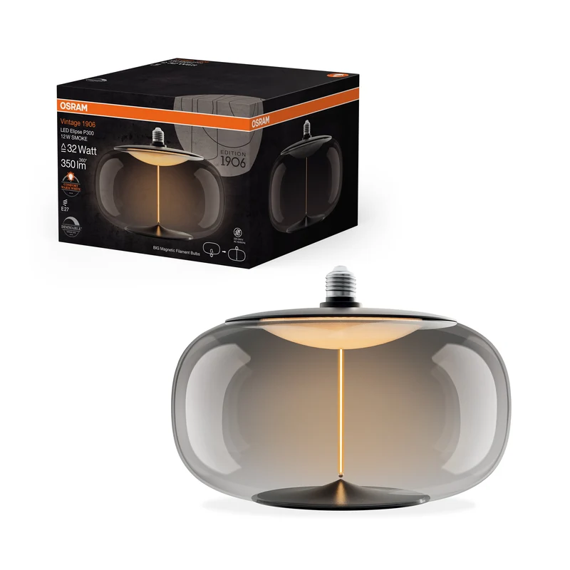 OSRAM Vintage 1906® Lampadina LED Grande Decorativa con Filamento - Stile Magnetico LED-Lampe Fumo, dimmerabile, 12W, E27, ELIPSE, Comfort bianco caldo