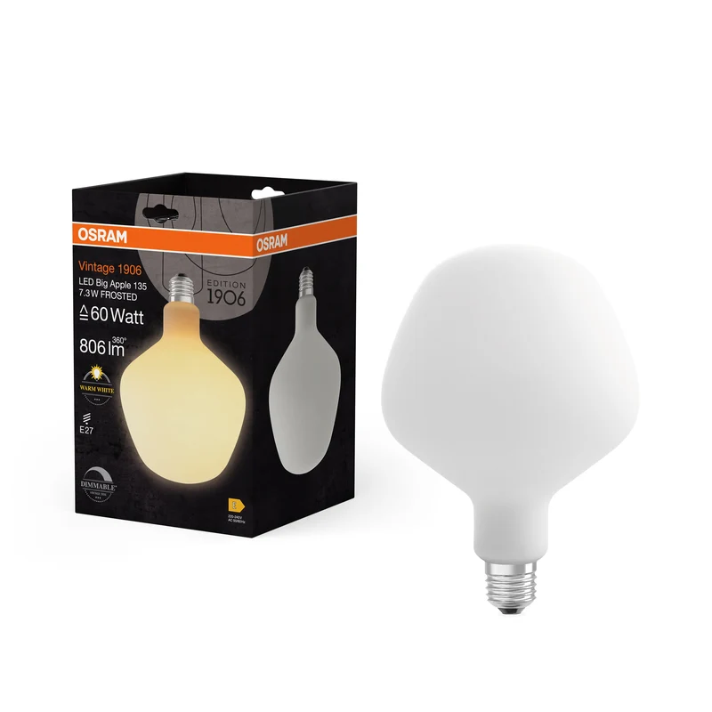 OSRAM Vintage 1906® LED GRANDE DECORATIVA Lampadina LED Apple satinata, 7.3W, E27, Bianco caldo