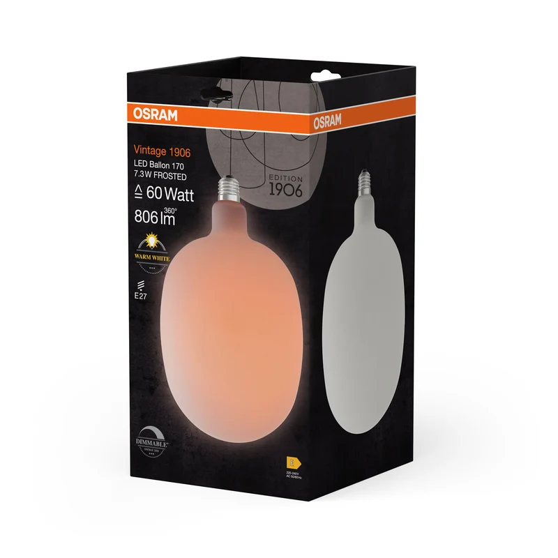 OSRAM Vintage 1906 Lampadina LED a globo satinata, 7.3W, E27, Bianco caldo
