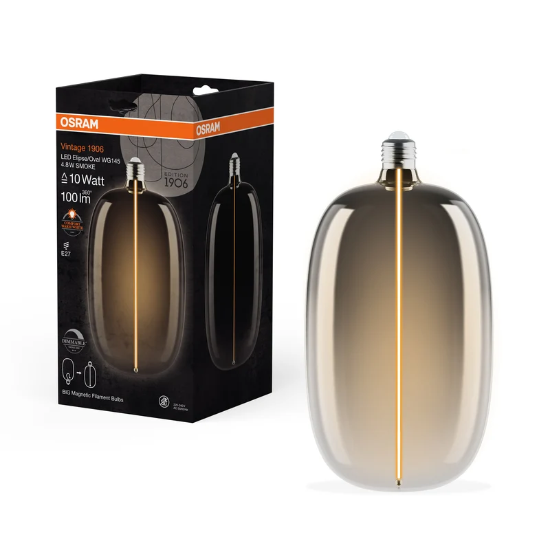 OSRAM Vintage 1906® Lampadina LED Grande Decorativa con Filamento - Stile Magnetico LED-Lampe Fumo, dimmerabile, 4.8 W, ELIPSE OVALE, Comfort bianco caldo