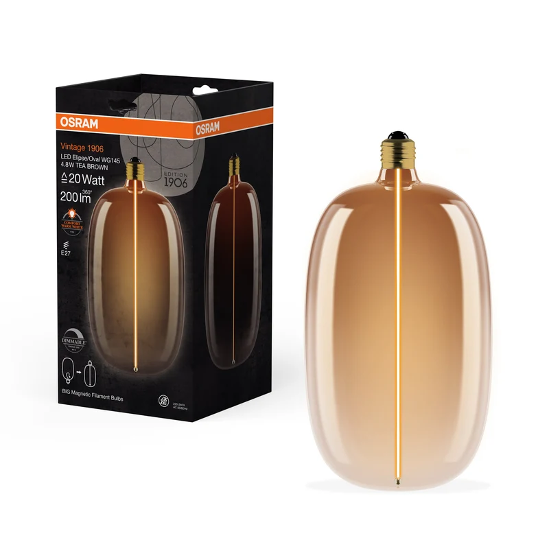 OSRAM Vintage 1906® Lampadina LED Grande Decorativa con Filamento - Stile Magnetico LED-Lampe Tea Brown, dimmerabile, 4.8W, ELIPSE OVALE, Comfort bianco caldo