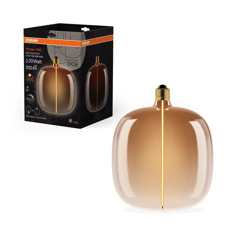 OSRAM Vintage 1906® Lampadina LED Grande Decorativa con Filamento - Stile Magnetico LED-Lampe Tea Brown, dimmerabile, 4.8W, E27, Ovale, Comfort bianco caldo