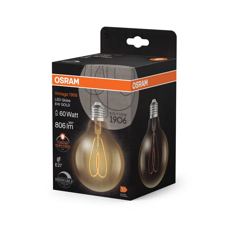 OSRAM Vintage 1906 Globo Lampadina LED Oro, 8W, 806lm, 95mm, Bianco caldo comfort, E27