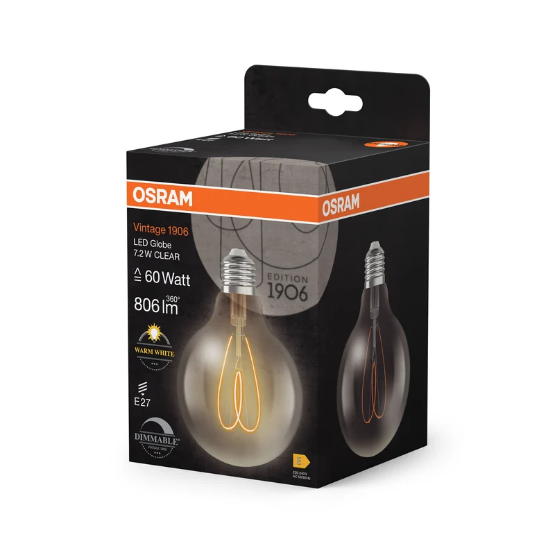 OSRAM Vintage 1906 Globo Lampadina LED Chiara, 7.2W, 806lm, 2700K, Bianco Caldo, E27