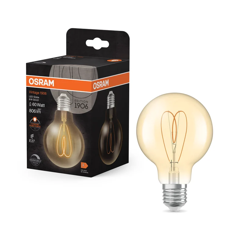OSRAM Vintage 1906 Globo Lampadina LED Oro, 8W, 806lm, E27, Bianco caldo confortevole, E27