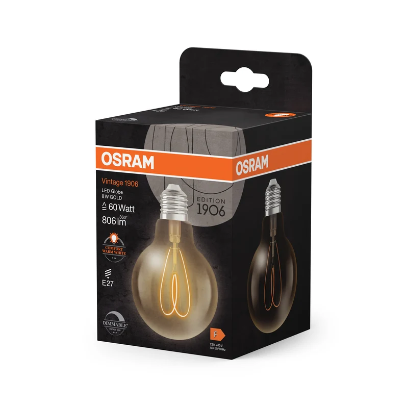 OSRAM Vintage 1906 Globo Lampadina LED Oro, 8W, 806lm, E27, Bianco caldo confortevole, E27