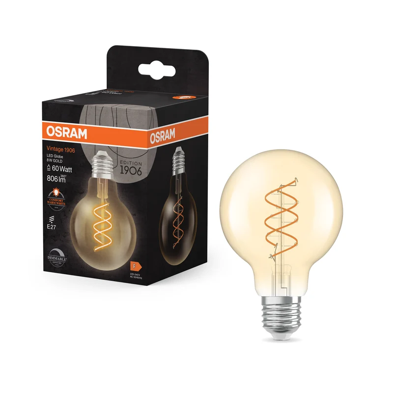 OSRAM Vintage 1906 Globo Lampadina LED Oro, 8W, 806lm, 2200K, Bianco caldo comfort, E27