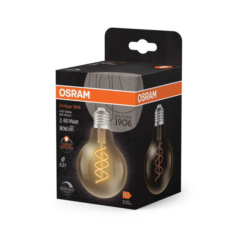 OSRAM Vintage 1906 Globo Lampadina LED Oro, 8W, 806lm, 2200K, Bianco caldo comfort, E27