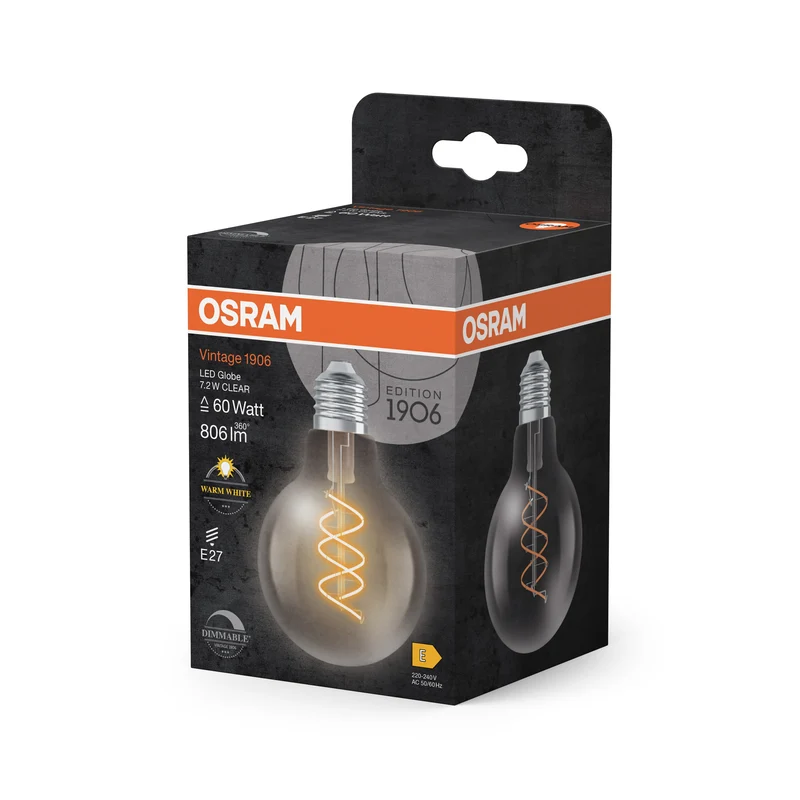 OSRAM Vintage 1906 Globo Lampadina LED Chiara, 7.2W, 806lm, E27, Bianco caldo