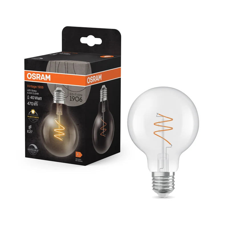 OSRAM Vintage 1906 Globo Lampadina LED Chiara, 4.6W, 470lm, E27, Bianco caldo