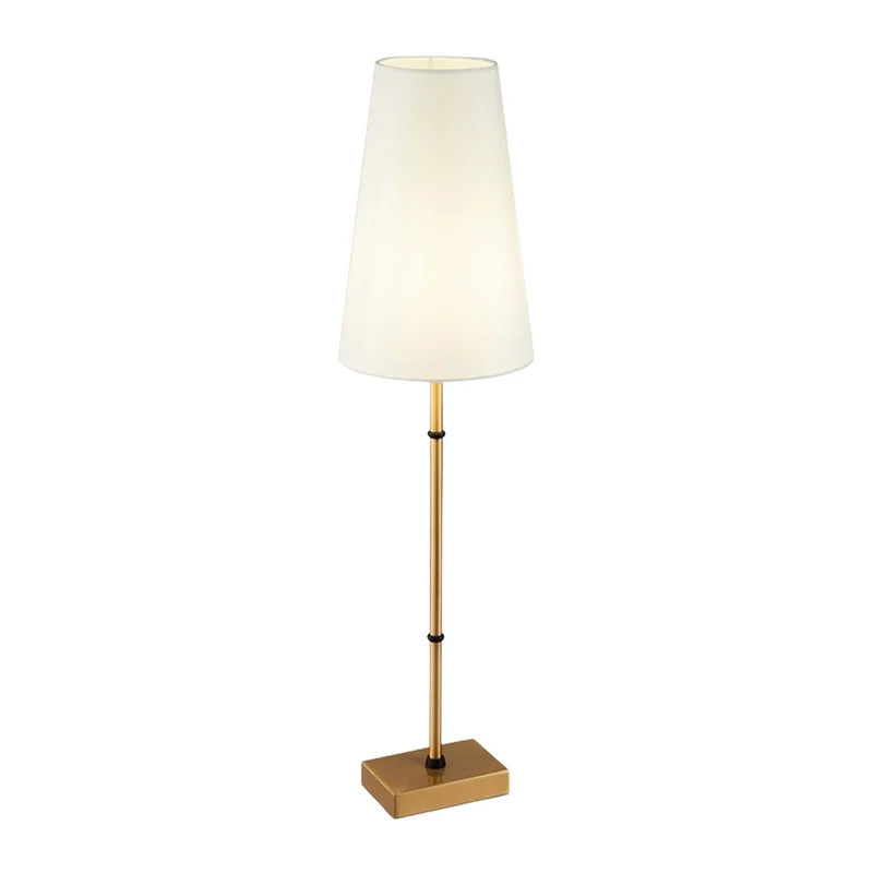 Zaragoza - Lampe à poser à abat-jour clair en acier effet laiton et textile, style vintage
