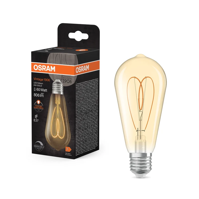OSRAM Vintage 1906 Edison Lampadina LED Oro, 8W, 806lm, E27, Bianco caldo comfort