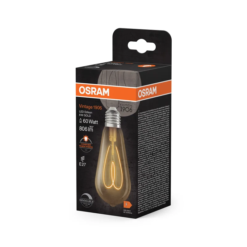 OSRAM Vintage 1906 Edison Lampadina LED Oro, 8W, 806lm, E27, Bianco caldo comfort