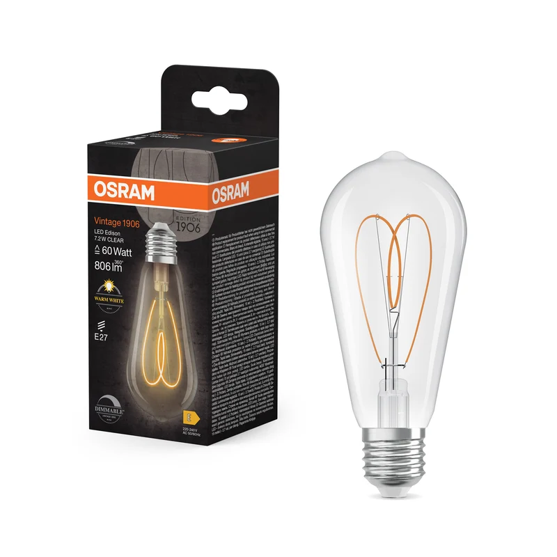 OSRAM Vintage 1906 Edison Lampadina LED Chiara, 7.2W, 806lm, E27, Bianco caldo