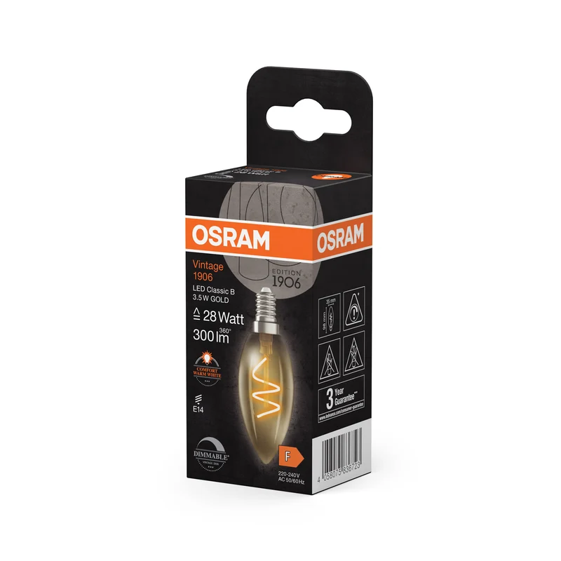 OSRAM Vintage 1906 Classica Lampadina LED Oro, 3.5W, 300lm, E14, Comfort bianco caldo