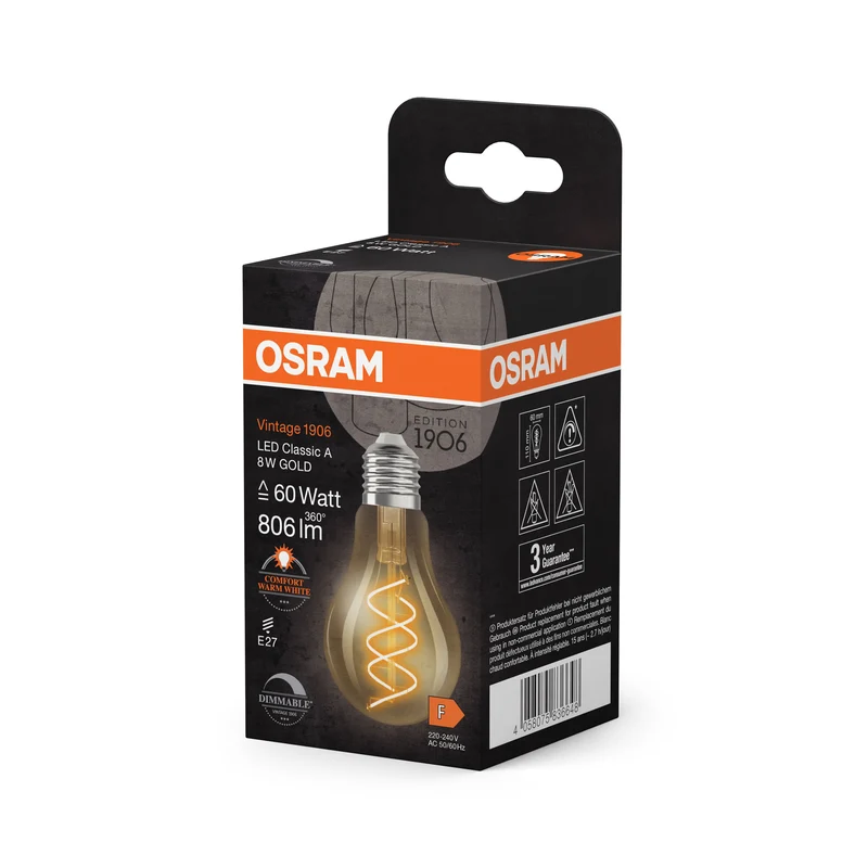 OSRAM Vintage 1906 Classica Lampadina LED Oro, 8W, 806lm, E27, Bianco caldo comfort