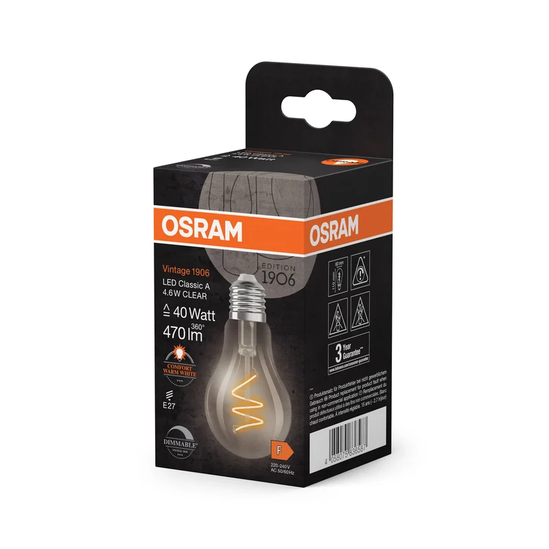 OSRAM Vintage 1906 Classica Lampada LED Chiara, 4.6W, 470lm, E27, Comfort bianco caldo