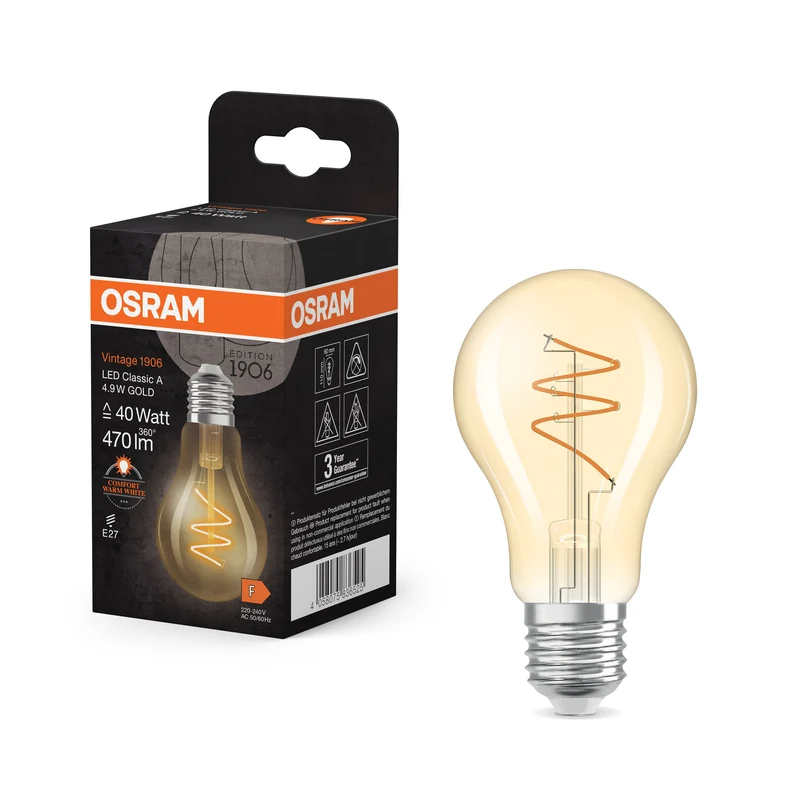 OSRAM Vintage 1906 Classica Lampadina LED Oro, 4.9W, 470lm, E27, Comfort bianco caldo