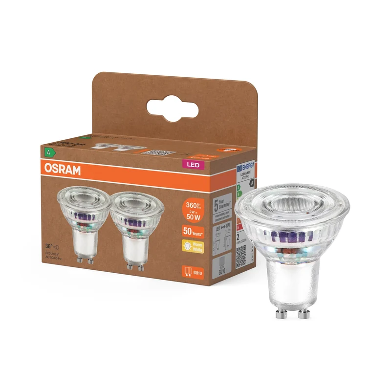 OSRAM Classe Energetica Lampada LED Riflettore, 2W, 360lm, GU10, Bianco Caldo