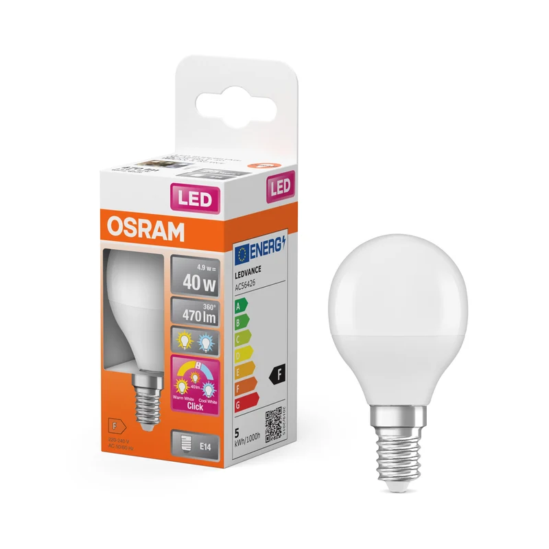 OSRAM LED Superstar Classic Lampada Opaca, 3 modalità, 4.9W, E14, Bianco caldo, Bianco freddo