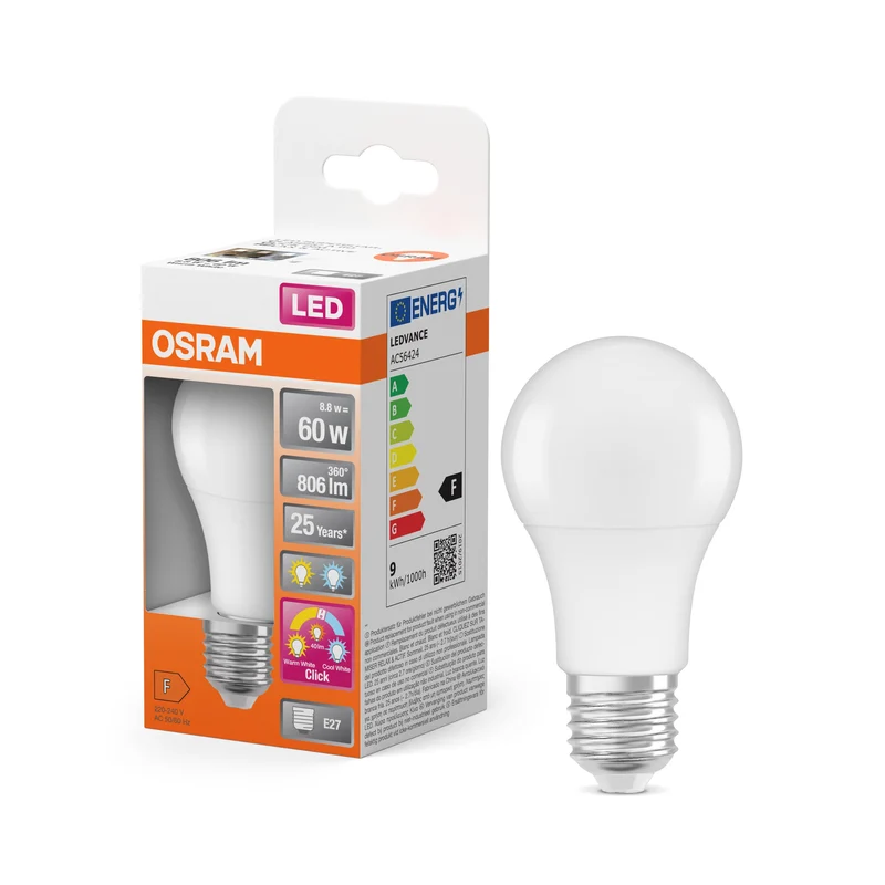 OSRAM LED Superstar Classic Lampada Opaca, 3 modalità, 8.8W, E27, Bianco caldo, Bianco freddo
